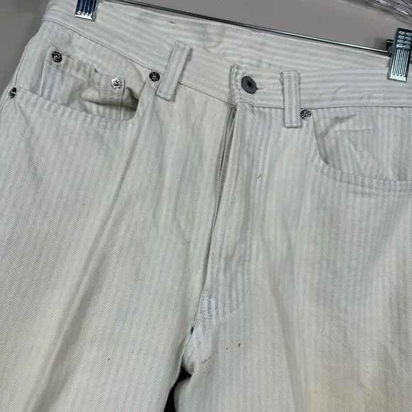 Vintage 80’s Levi’s 501 White and Blue Pin Striped Relaxed Jeans Size 31x33